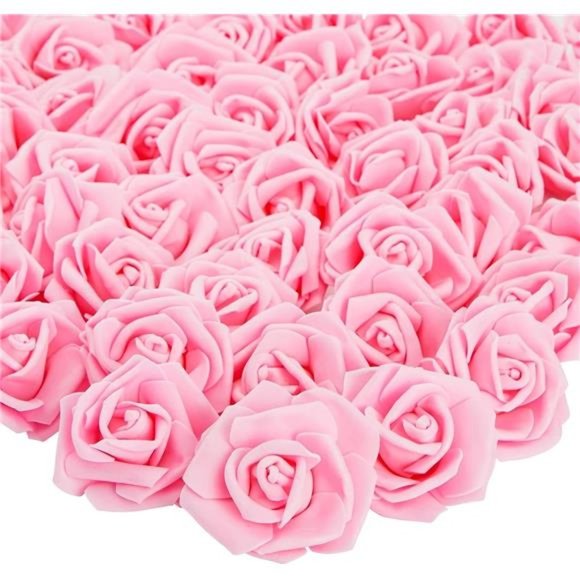 100 Pack Pink Artificial Flowers, Bulk Stemless Fake Foam Roses for Wedding - Picture 1 of 6